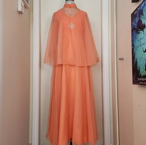 70s Empire Waist Maxi Dress Capelette